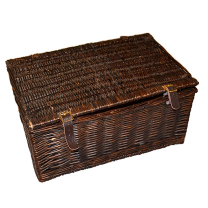 Dark Wicker Hamper Basket with Buckle Straps